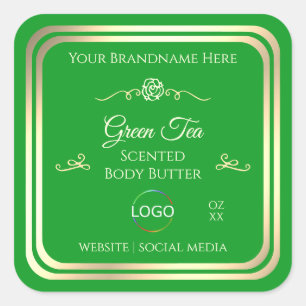 Grass Green Product Label with Gold Frame and Logo