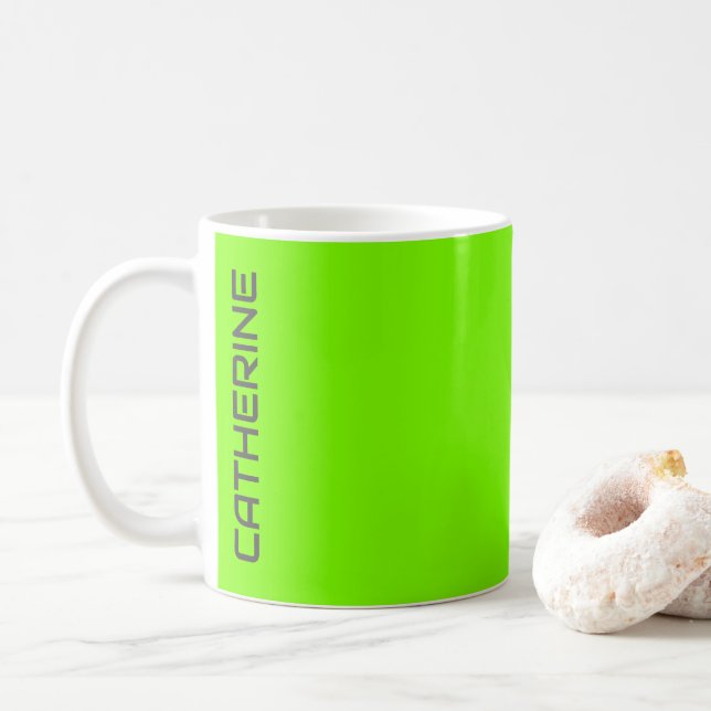 Grass Green Solid Colour Personalised  Coffee Mug (With Donut)