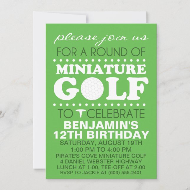 Grass Green Tee Time Miniature Golf Birthday Party Invitation (Front)