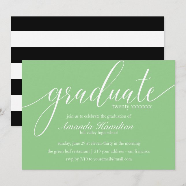 Grass Green  typography Graduation any year Invitation (Front/Back)