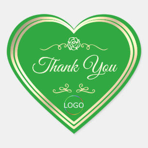 Grass Green with Gold Frame and Logo Thank You Heart Sticker
