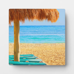 Grass Hut & Loungers On Beach Plaque