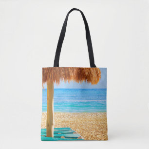 Grass Hut & Loungers On Beach Tote Bag