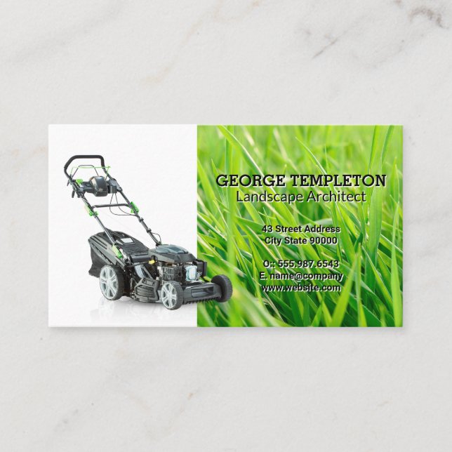Grass | Lawn Mower | Landscaping Services Business Card (Front)