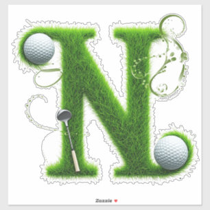 Grass Letter Golf Theme With Balls And Clubs