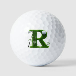 Grass Letter Golf Theme With Balls And Clubs