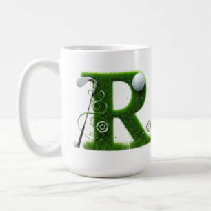 Grass Letter Golf Theme With Balls And Clubs Coffee Mug