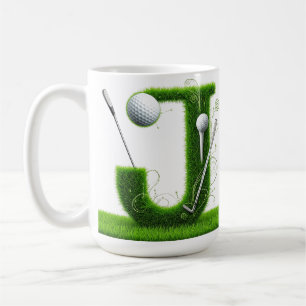 Grass Letter Golf Theme With Balls And Clubs Coffee Mug