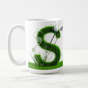 Grass Letter Golf Theme With Balls And Clubs Coffee Mug