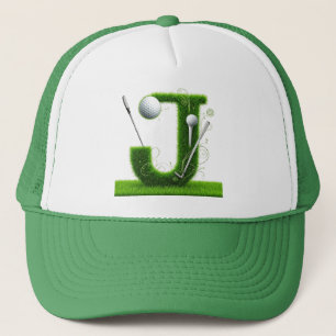 Grass Letter Golf Theme With Balls And Clubs Trucker Hat