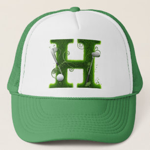 Grass Letter Golf Theme With Balls And Clubs Trucker Hat