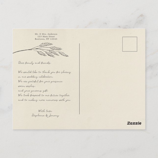 Grass Line Art Photo Thank You Post Card (Back)