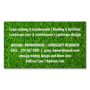 Grass Mower Green Simple Grass Textured Magnetic Business Card