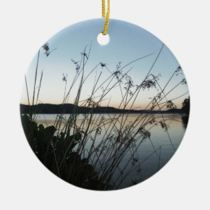 Grasses at lake Sunset Ceramic Tree Decoration
