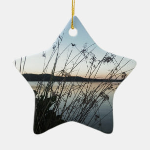 Grasses at lake Sunset Ceramic Tree Decoration
