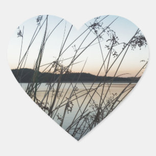 Grasses at lake Sunset Heart Sticker