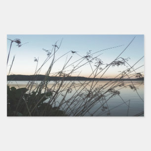 Grasses at lake Sunset Rectangular Sticker