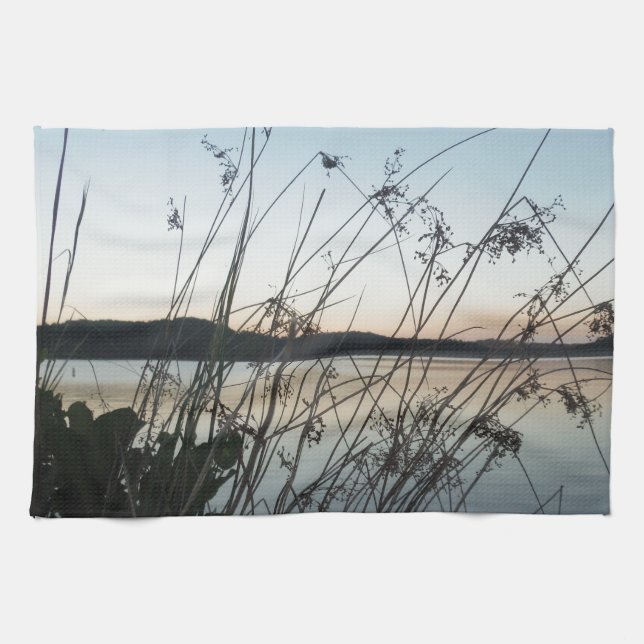 Grasses at lake Sunset Tea Towel (Horizontal)