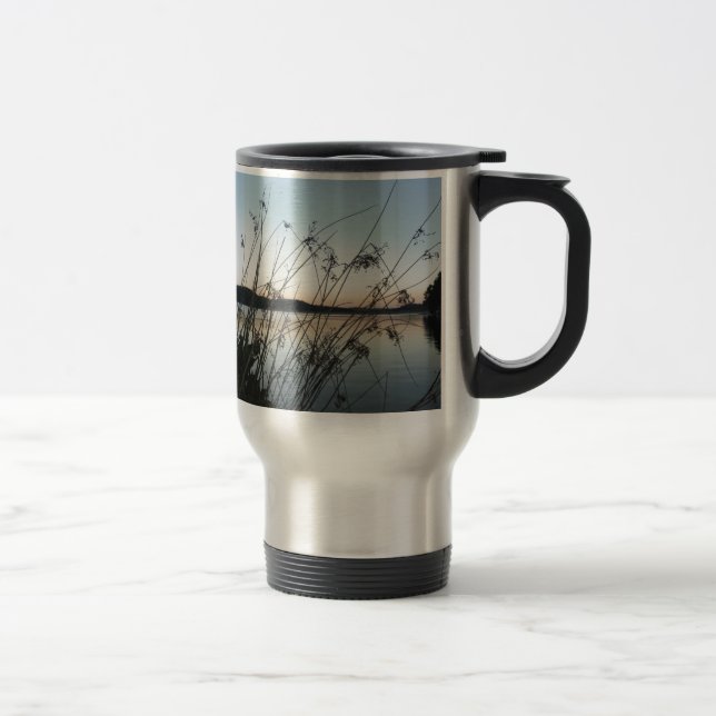 Grasses at lake Sunset Travel Mug (Right)