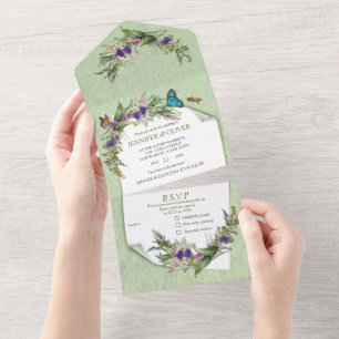 Grasses & Spring Flowers All in One Wedding Invite