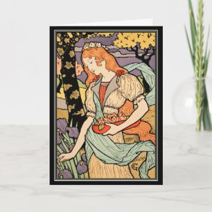 Grasset Art Nouveau Card:  Irises & Roses Card