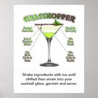 GRASSHOPPER COCKTAIL RECIPE ART 16" X 20"