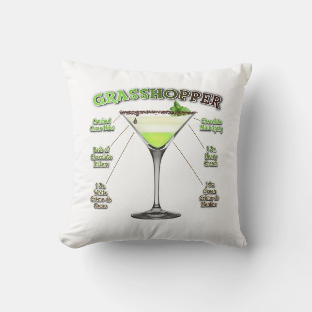 GRASSHOPPER Cocktail Recipe Art Cushion (Front)