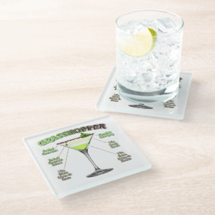 GRASSHOPPER Cocktail Recipe Art Glass Coaster