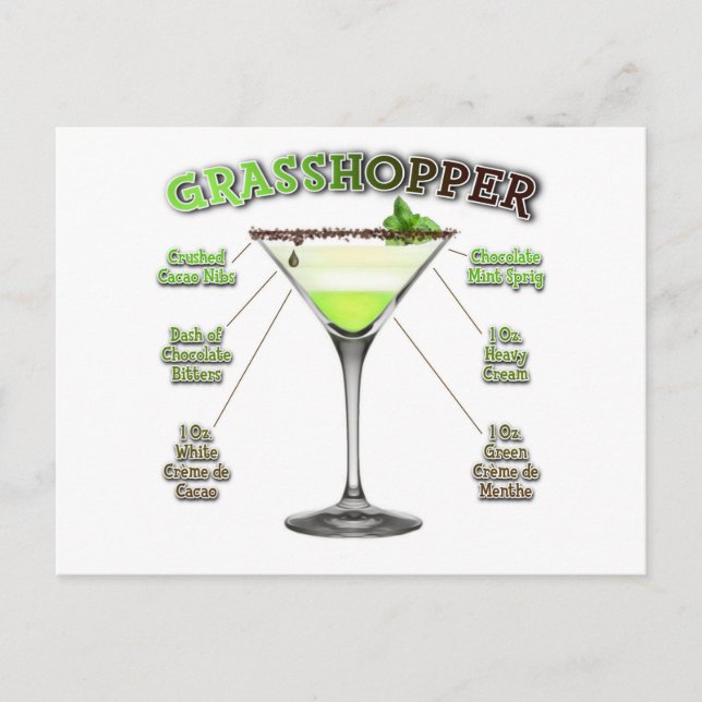 GRASSHOPPER Cocktail Recipe Art  Postcard (Front)