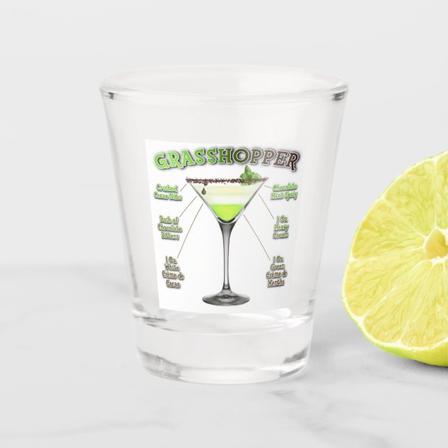 GRASSHOPPER Cocktail Recipe Art    Shot Glass (Front)