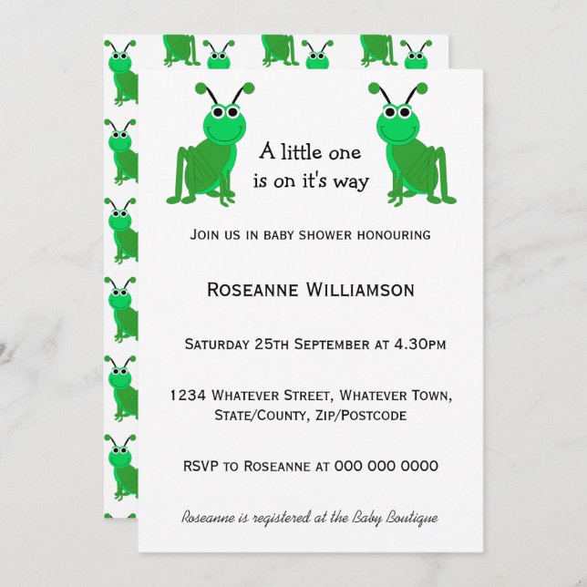 Grasshopper Design Baby Shower Invitation (Front/Back)