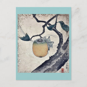 Grasshopper eating persimmon by Katsushika Hokusai Postcard