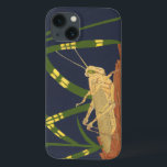 Grasshopper in Green Grass on Blue Background iPhone 13 Case<br><div class="desc">The deep green of the grass in this painting merges perfectly with the blue background,  creating a feeling of evening in this piece by Nina Tenser. Both colors contrast with the pale of the grasshopper. Nature lovers should purchase this piece and place it on their favorite wall!</div>