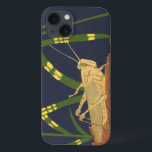 Grasshopper in Green Grass on Blue Background iPhone 13 Case<br><div class="desc">The deep green of the grass in this painting merges perfectly with the blue background,  creating a feeling of evening in this piece by Nina Tenser. Both colours contrast with the pale of the grasshopper. Nature lovers should purchase this piece and place it on their favourite wall!</div>