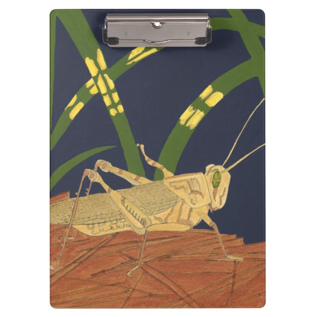 Grasshopper in Green Grass on Blue Background Clipboard (Front)