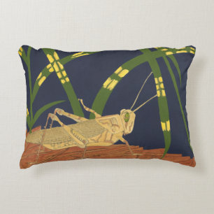 Grasshopper in Green Grass on Blue Background Decorative Cushion