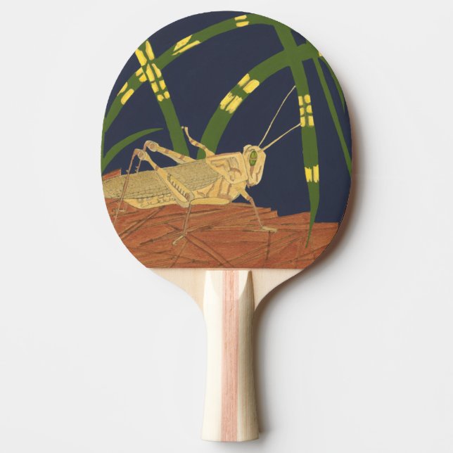 Grasshopper in Green Grass on Blue Background Ping Pong Paddle (Front)