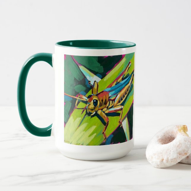 Grasshopper Painting - Gift for Insect Lovers Mug (With Donut)