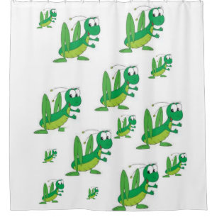 Grasshopper white children's showercurtain green shower curtain