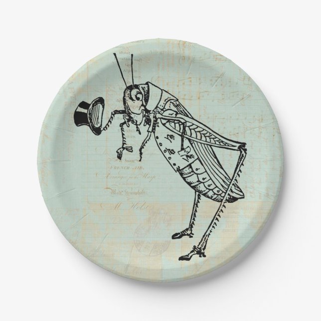 Grasshopper with Top Hat Paper Plate (Front)