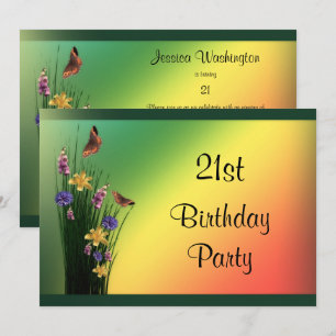 Grassy Bouquet And Butterflies 21st Birthday Invitation