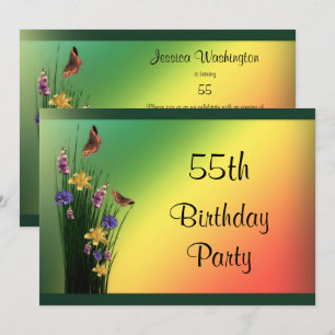 Grassy Bouquet And Butterflies 55th Birthday Invitation