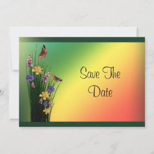 Grassy Bouquet And Butterflies Birthday Save The Date