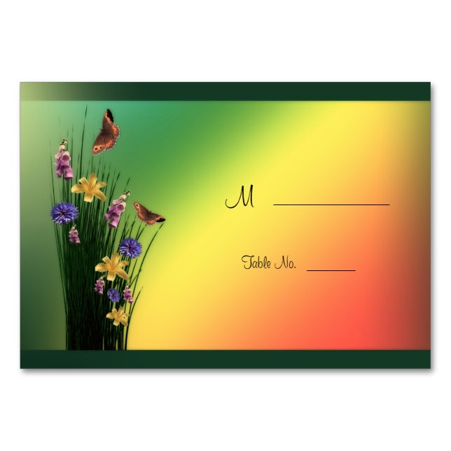 Grassy Bouquet And Butterflies Table Number (Front)