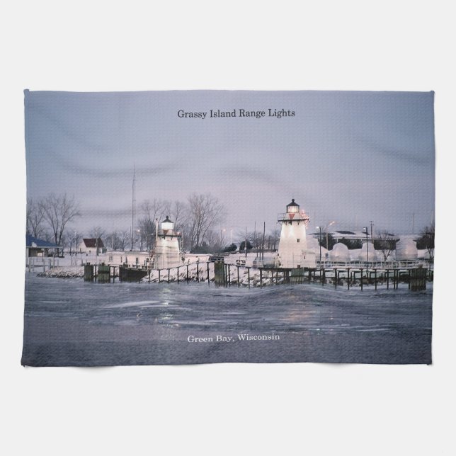 Grassy Island Range Lights kitchen towel (Horizontal)