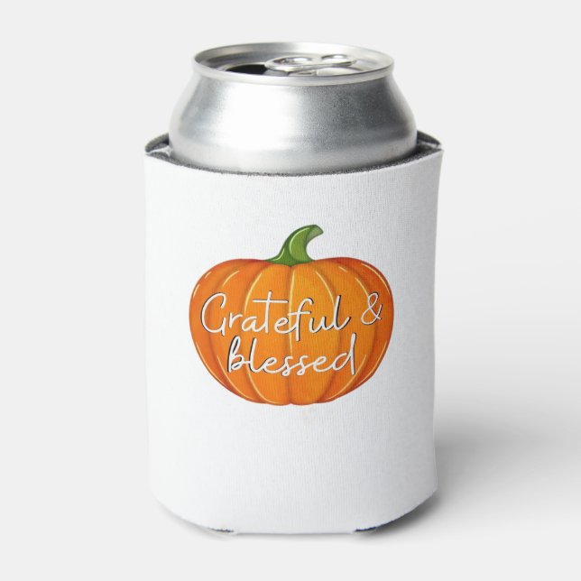 Grateful and Blessed - Pumpkin  Fall Thanksgiving  Can Cooler (Can Front)