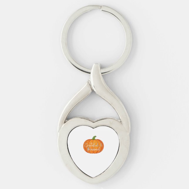 Grateful and Blessed - Pumpkin  Fall Thanksgiving  Key Ring (Front)