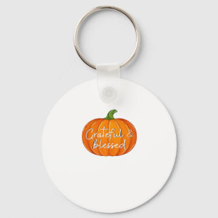 Grateful and Blessed - Pumpkin  Fall Thanksgiving  Key Ring