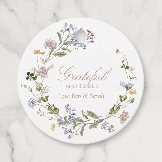 Grateful and Blessed Wildflower Round Favour Tag (Front)