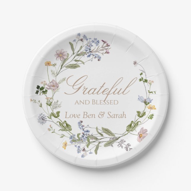 Grateful and Blessed Wildflower Watercolor Plate (Front)